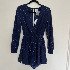 NWT Princess Polly Navy Polka Dot Long Sleeve Romper